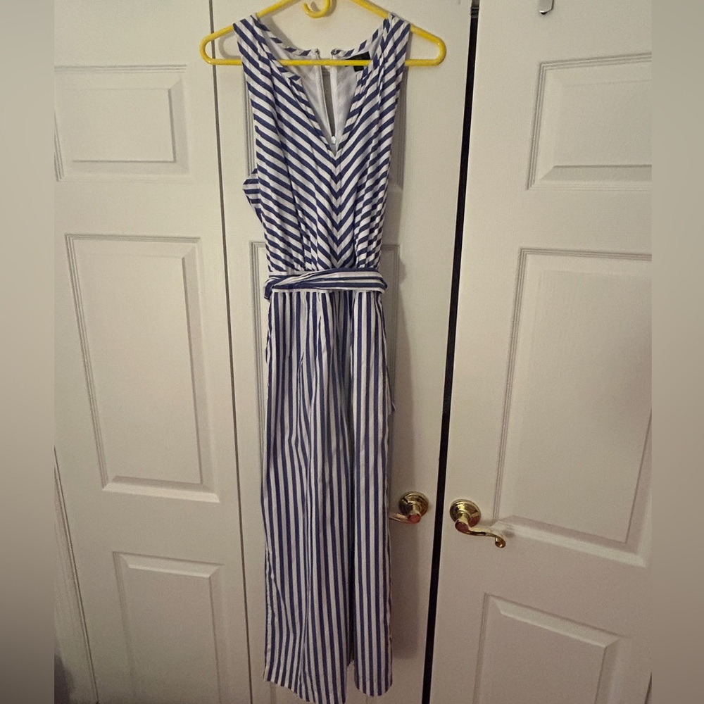 J. Crew Blue and White Striped Jumpsuit